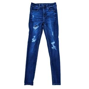 AE Size 2 Jeans Dark Stretch Distressed Denim Super High Rise Skinny Jegging